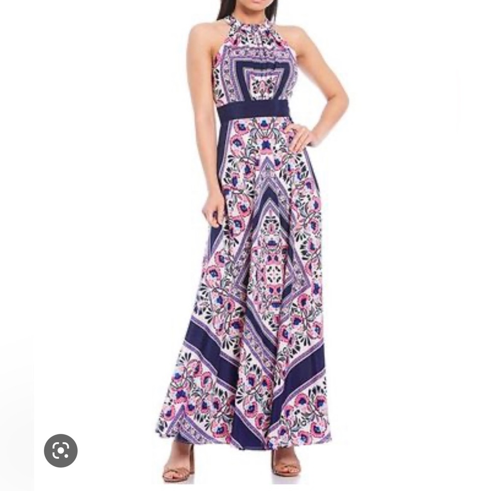 Eliza J Scarf Print Crepe De Chine Fit & Flare Maxi Dress